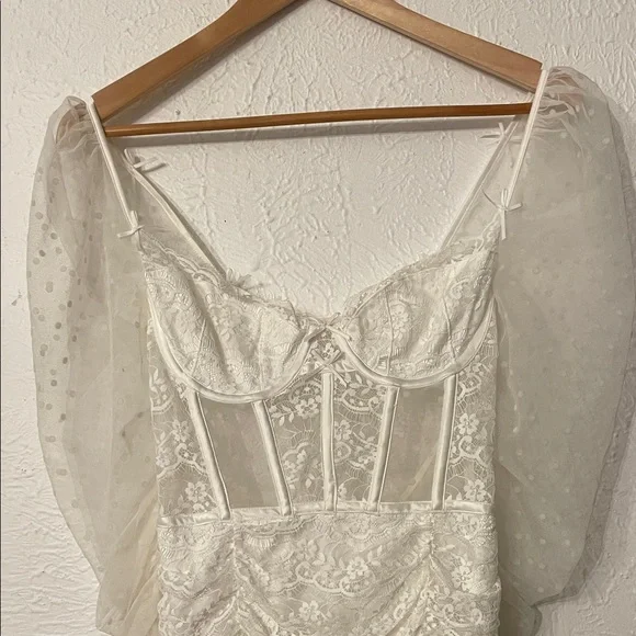 For Love And Lemons Sheer White Lace Long-Sleeve Dress Small